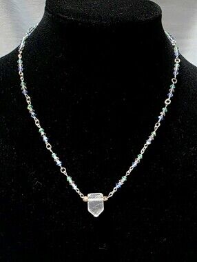 Rose Quartz Silver Necklace With Blue, Pink, And Green Beads